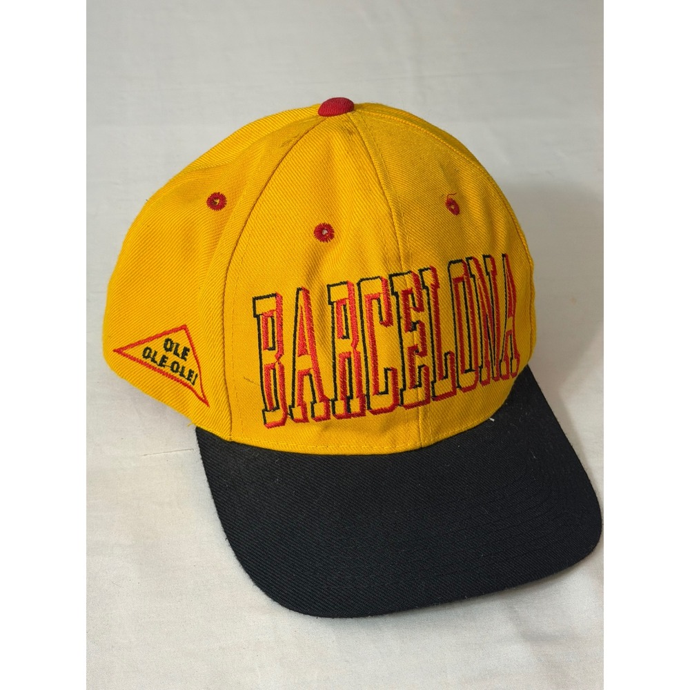 Vintage Match 1 Barcelona Snapback Hat Yellow Black Campeon Ole Ole 90s Cap OSFA
